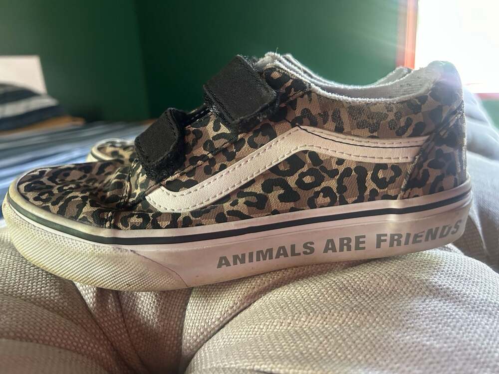 Vans Old Skool V Leopard Print Animals Are Friends Kids Sneakers - Picture 2 of 5